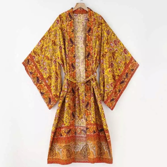 Floral & Paisley Print Kimono Bohemian Duster Wrap Coverup Top Casual - Picture 4 of 5